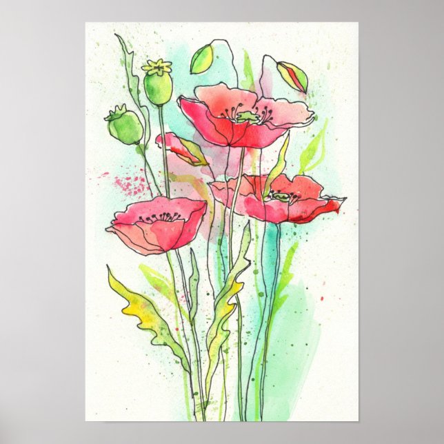 Aquarellmohn Poster (Vorne)