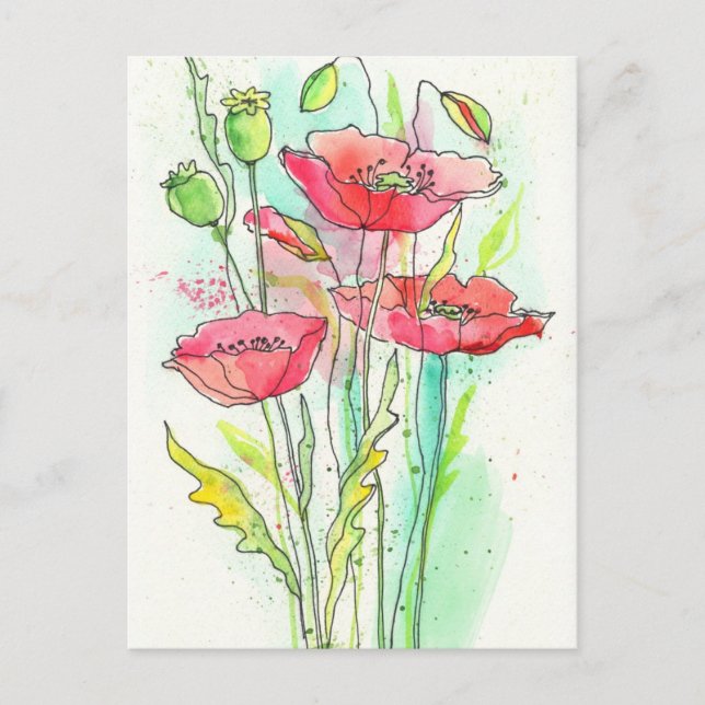 Aquarellmohn Postkarte (Vorderseite)