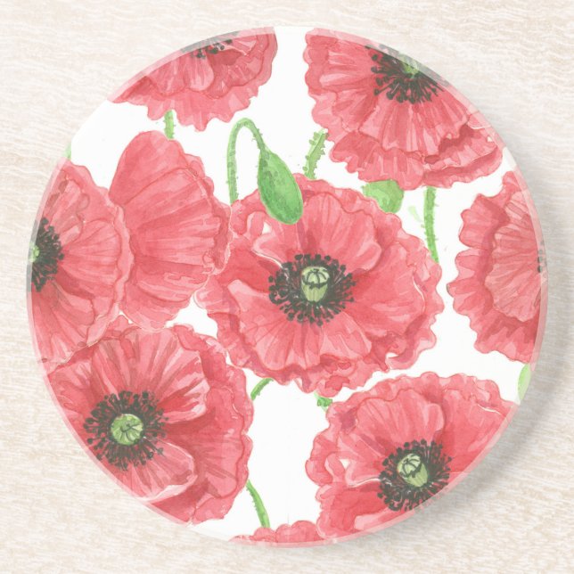 Aquarellmohn Sandstein Untersetzer (Vorne)