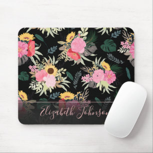 Aquarellmohn & Sonnenblumen Blumenmuster Mousepad