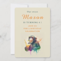 Aquarellmönch - Einladungskarte zum Geburtstag