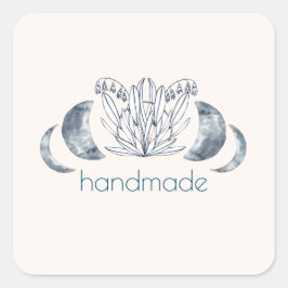 Aquarellmond Phase & Botanische Kunst, Dichtung un Quadratischer Aufkleber