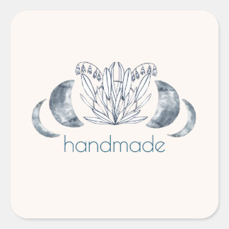 Aquarellmond Phase & Botanische Kunst, Dichtung un Quadratischer Aufkleber