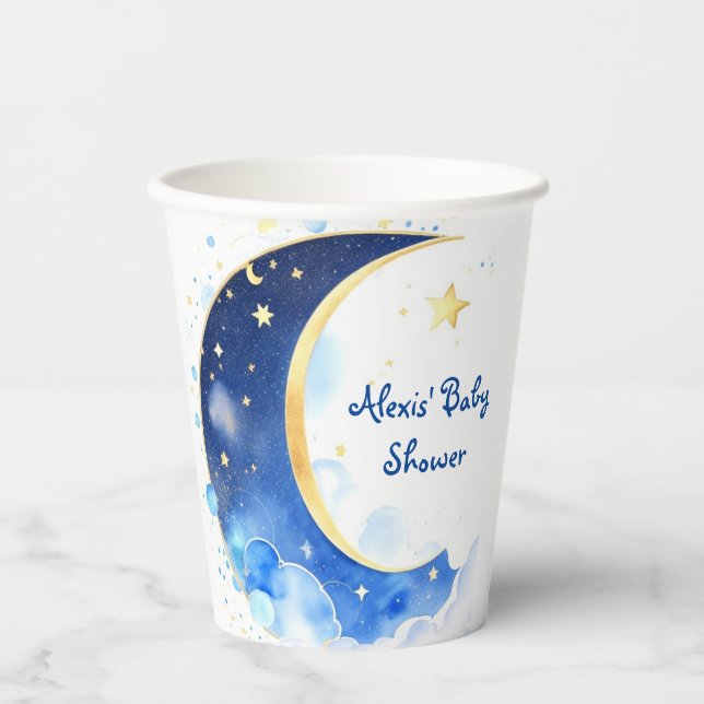 Aquarellmond und SternenBaby-Dusche Pappbecher (Vorderseite)