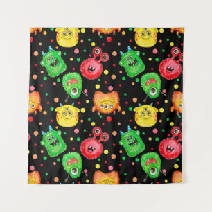 Aquarellmonster: Niedliches Nahtloses Muster Wandteppich