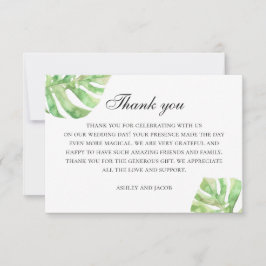 Aquarellmonstera Hochzeit im tropischen Grün Dankeskarte