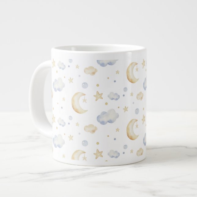 Aquarellmoon-Sterne und Cloud-Muster Jumbo-Tasse (Vorderseite Links)