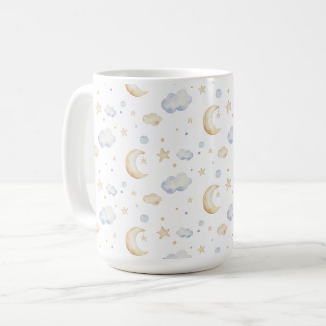 Aquarellmoon-Sterne und Cloud-Muster Kaffeetasse (Vorderseite Links)