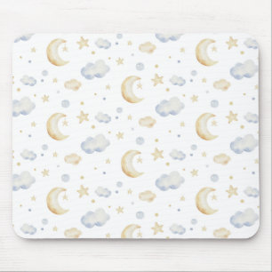 Aquarellmoon-Sterne und Cloud-Muster Mousepad