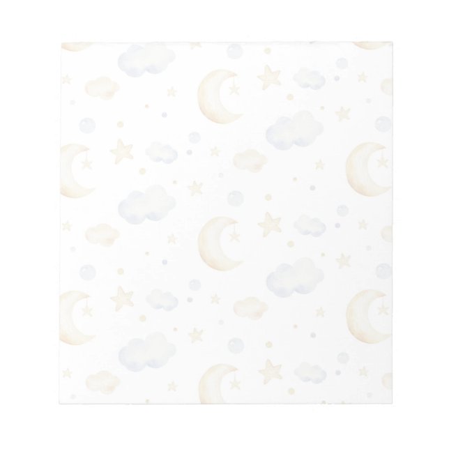 Aquarellmoon-Sterne und Cloud-Muster Notizblock (Vorderseite)