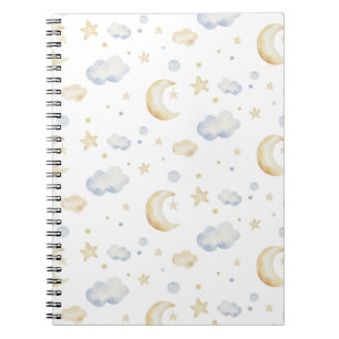 Aquarellmoon-Sterne und Cloud-Muster Notizblock