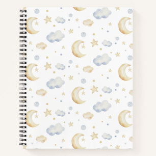 Aquarellmoon-Sterne und Cloud-Muster Notizbuch
