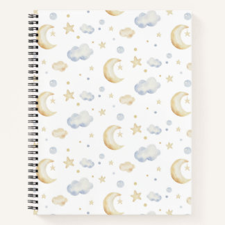 Aquarellmoon-Sterne und Cloud-Muster Notizbuch