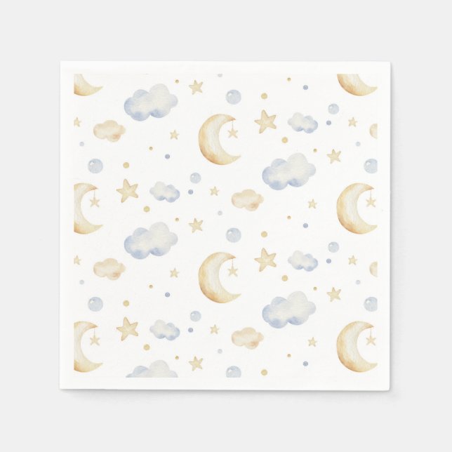 Aquarellmoon-Sterne und Cloud-Muster Serviette (Vorderseite)