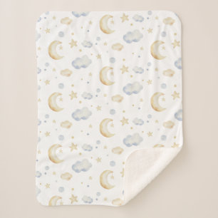 Aquarellmoon-Sterne und Cloud-Muster Sherpadecke