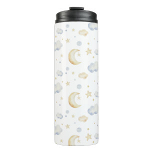 Aquarellmoon-Sterne und Cloud-Muster Thermosbecher