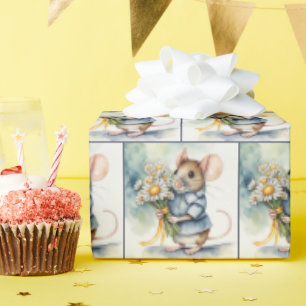 Aquarellmouse mit Daisy Bouquet Geschenkpapier