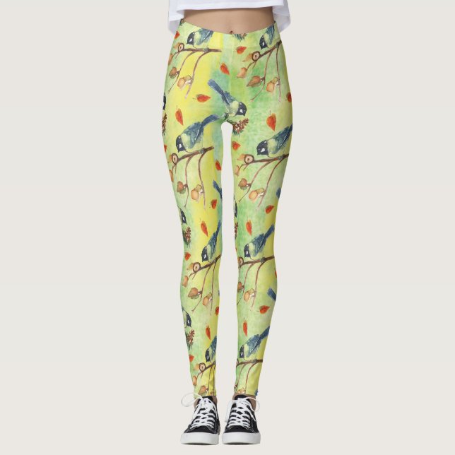 Aquarellmühle, Aquarellvögel Leggings (Vorderseite)