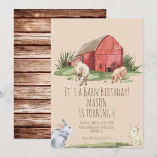 Aquarellmühle Stalltiere Bauernhaus Geburtstag Einladung