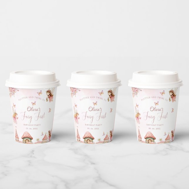 Aquarellmushroom Fairy 1. Geburtstagswald Pappbecher (Multi)