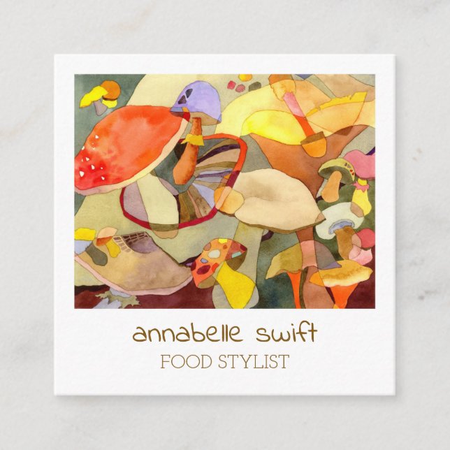 Aquarellmushrooms Food Stylist Quadratische Visitenkarte (Vorderseite)
