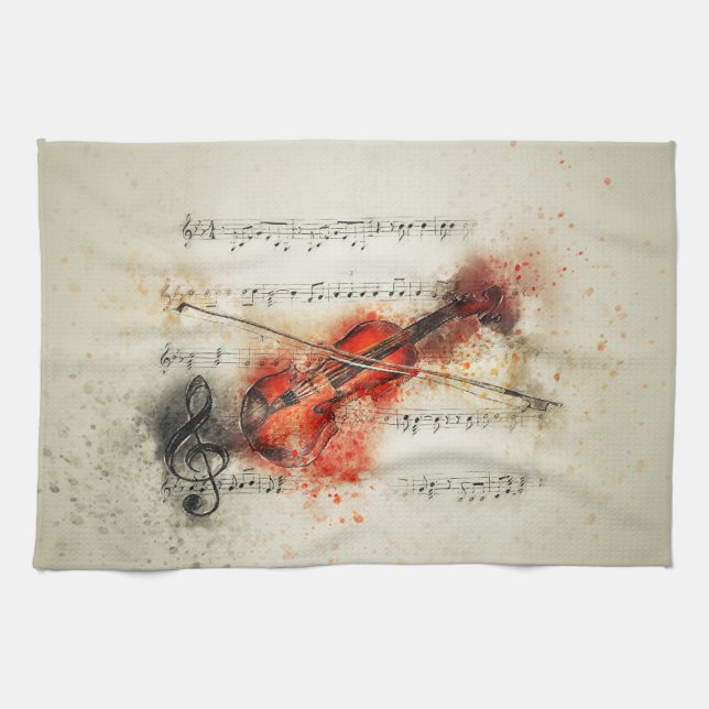 Aquarellmusik und Violine Geschirrtuch (Horizontal)