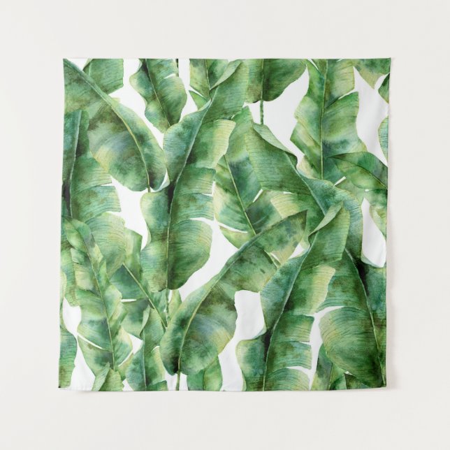 Aquarellmuster mit Blätter aus Bananenpalmen. Hand Wandteppich (Vorderseite)