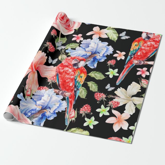 Aquarellmuster mit Blume Rose, Iris, Hibi Geschenkpapier (Ungerollt)