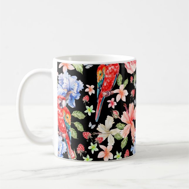 Aquarellmuster mit Blume Rose, Iris, Hibi Kaffeetasse (Links)