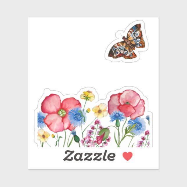 Aquarellmuster mit handgezeichnet Wildblumen Aufkleber (Blatt)