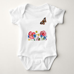 Aquarellmuster mit handgezeichnet Wildblumen Baby Strampler