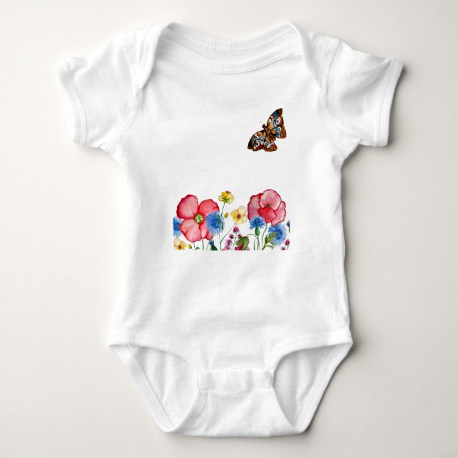 Aquarellmuster mit handgezeichnet Wildblumen Baby Strampler (Vorderseite)