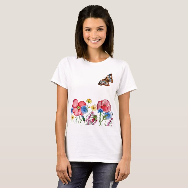 Aquarellmuster mit handgezeichnet Wildblumen T-Shirt (Vorne ganz)