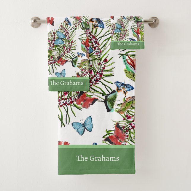 Aquarellmuster mit tropischen Pflanze Schmetterlin Badhandtuch Set (Insitu)