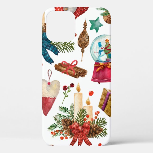Aquarellmuster mit Weihnachtsschmuck Case-Mate iPhone Hülle (Rückseite)
