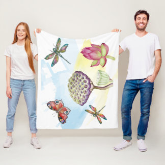 Aquarellmuster von Libellen und Schmetterlingen Fleecedecke