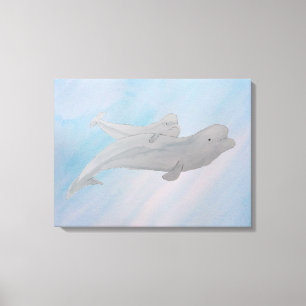 Aquarellmütter Baby Beluga Whale Leinwanddruck