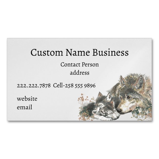 Aquarellmütter oder Pater Wolf mit Cubs Magnetische Visitenkarte (Vorderseite)