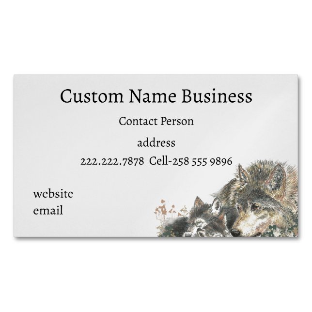 Aquarellmütter oder Pater Wolf mit Cubs Magnetische Visitenkarte (Vorderseite)