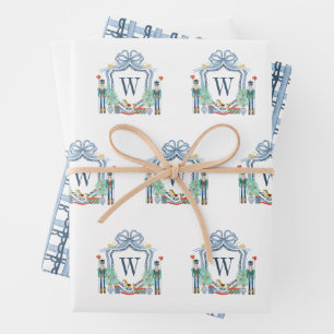 Aquarellnährungsmittel Monogram Wappen Christmas Geschenkpapier Set