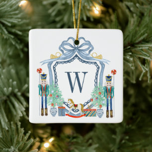 Aquarellnährungsmittel Monogram Wappen Christmas Keramikornament