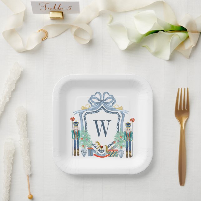 Aquarellnährungsmittel Monogram Wappen Christmas Pappteller (Hochzeit)