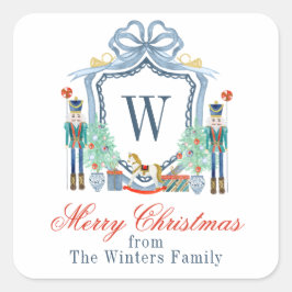 Aquarellnährungsmittel Monogram Wappen Christmas Quadratischer Aufkleber