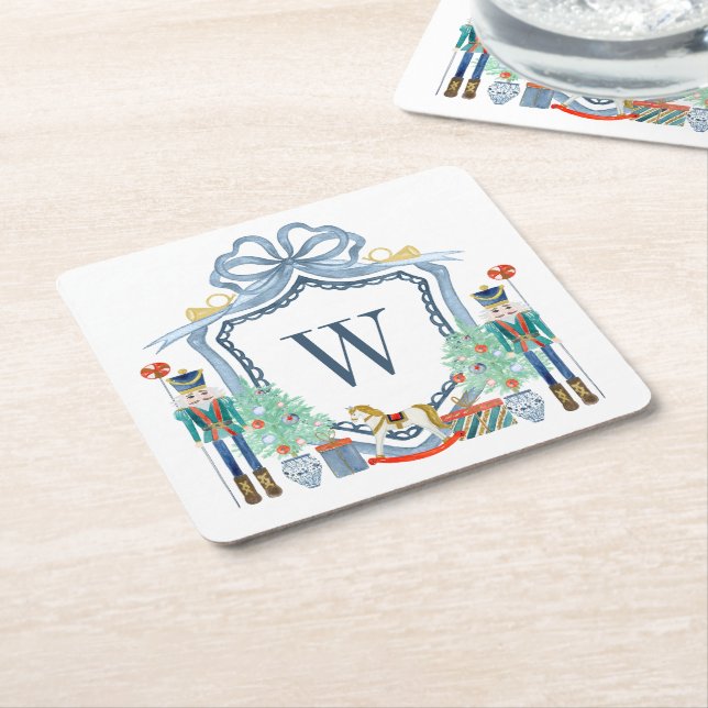 Aquarellnährungsmittel Monogram Wappen Christmas Rechteckiger Pappuntersetzer (angewinkelt)