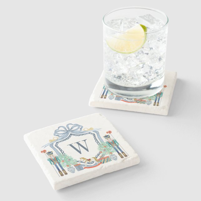 Aquarellnährungsmittel Monogram Wappen Christmas Steinuntersetzer (Seitenansicht)