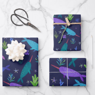 Aquarellnarkale unter dem Meer Gold Geschenkpapier Set