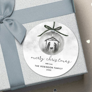 Aquarellnativität Grau Ornament Frohe Weihnachten Runder Aufkleber