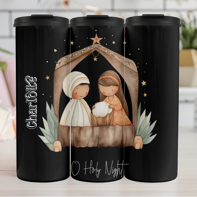 Aquarellnativität oder Heilige Nacht Thermosbecher (Von Creator hochgeladen)