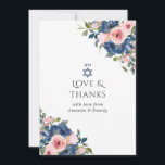 Aquarellnavy und Blush Floral Bat Mitzvah Dankeskarte<br><div class="desc">Trendy rot Rosa und blau blühende Fledermaus mitzvah danke Ihnen Karten anpassbar an Ihre spezifischen.</div>