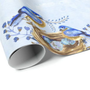 Aquarellnistende Bluebirts Geschenkpapier